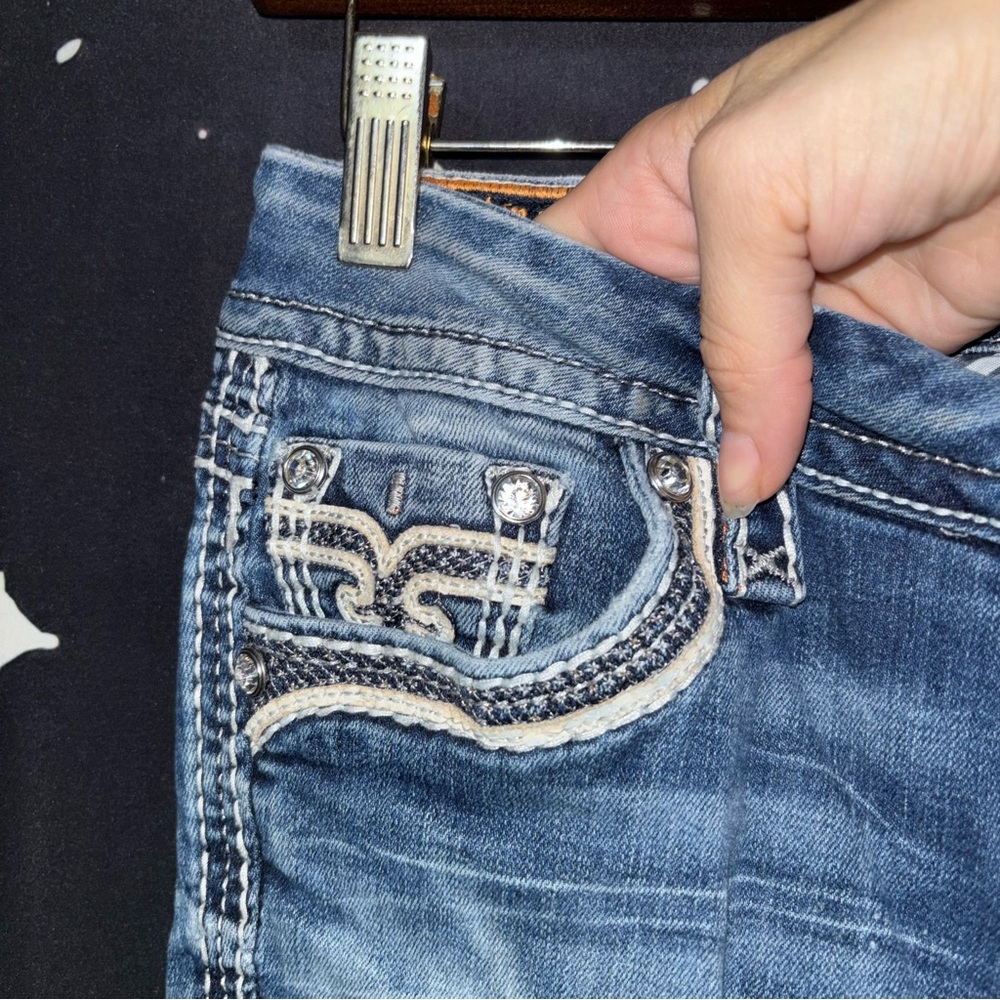 Rock Revival Blue Boot Cut Jeans with Decorative Stitching - Picture 6 of 16